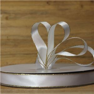 Basics 2 Go Satin Ribbon - 15mm Gold Edge White